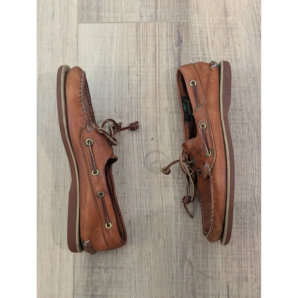 Vintage Timberland Boat Shoes Mens 7.5 M Brown Leather 2 Eye Handsewn USA Made
